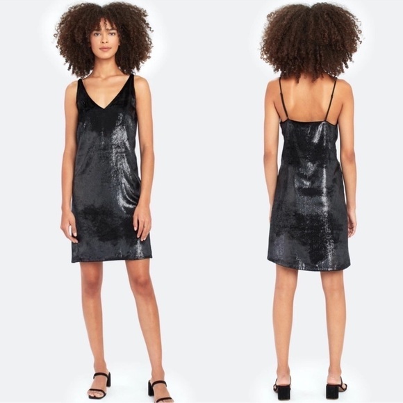 J Brand Brielle Velvet Mini Slip Dress Black Strappy LBD NEW Size Small $298 - Picture 1 of 10
